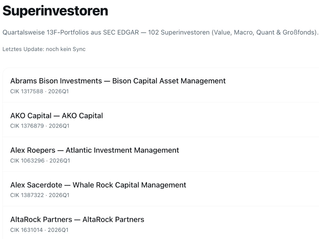 Screenshot: Superinvestoren