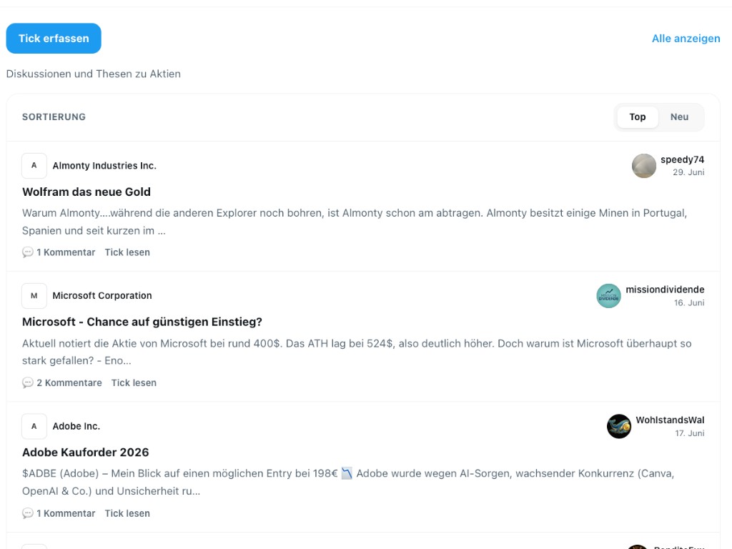 Screenshot: Ticks & Community